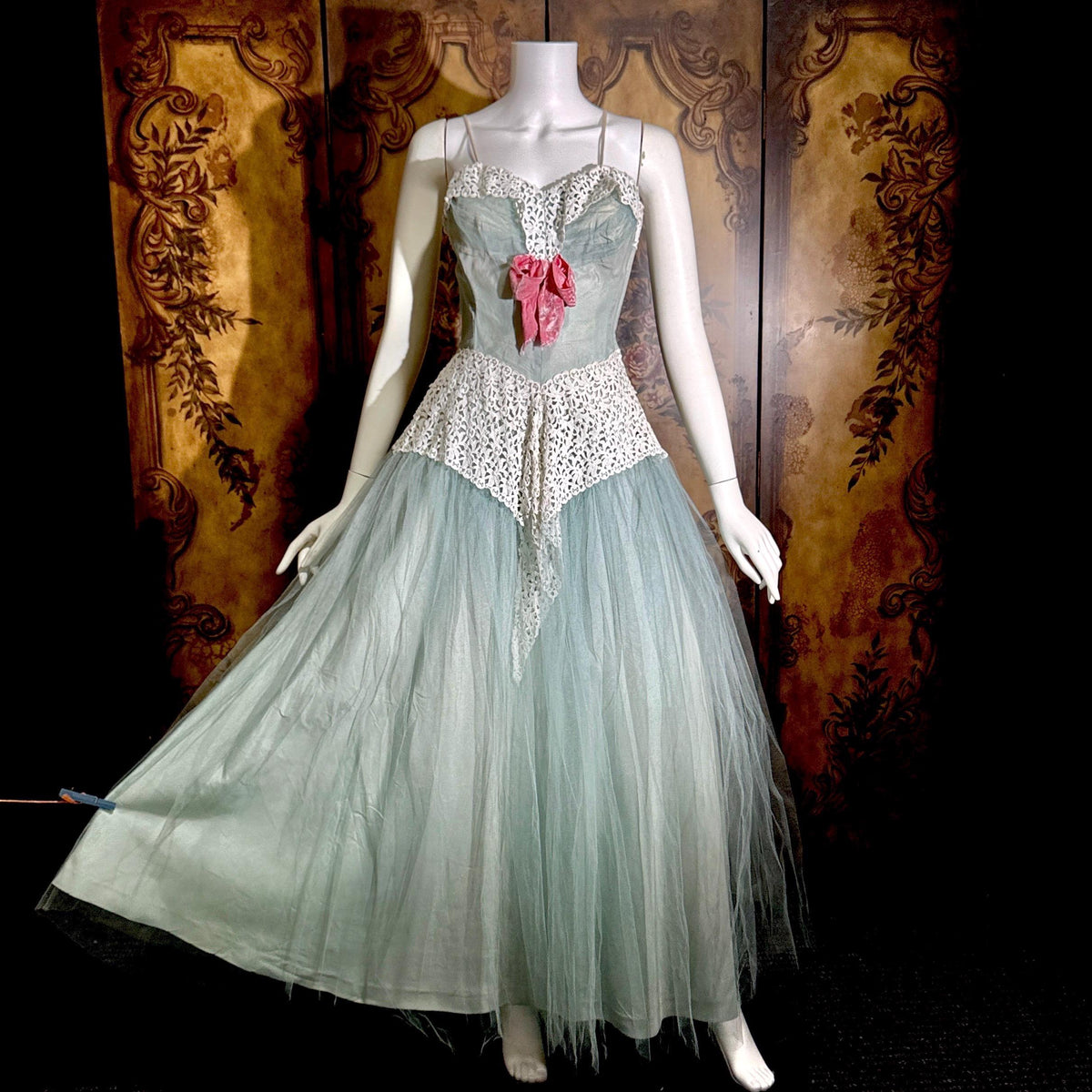 vintage 1950s Cupcake Ball Gown, COTILLION Dusty Blue Formal Evening Prom dress