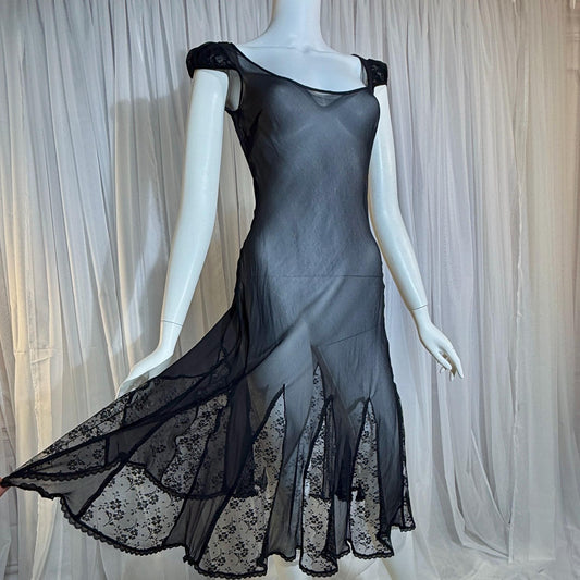 vintage 1990s BETSEY JOHNSON slip dress, Sheer Black Chiffon cocktail dress