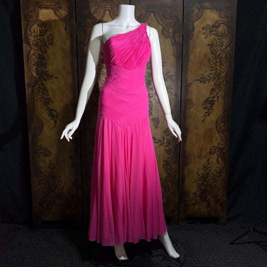 Vintage Y2K SUE WONG Slip Dress, Hot Pink Nylon One Shoulder sheath gown