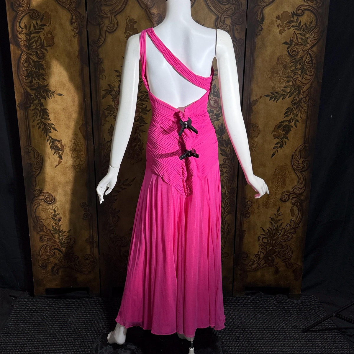 Vintage Y2K SUE WONG Slip Dress, Hot Pink Nylon One Shoulder sheath gown