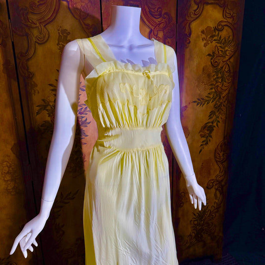 vintage nightgown slip dress, LADY EDSO 1940s Canary Yellow bias cut lingerie dress medium