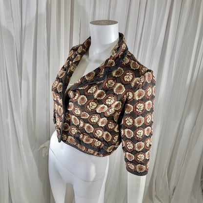 vintage 1950s cropped jacket shrug, GLORIA SWANSON brown black tapestry evening dinner top bolero