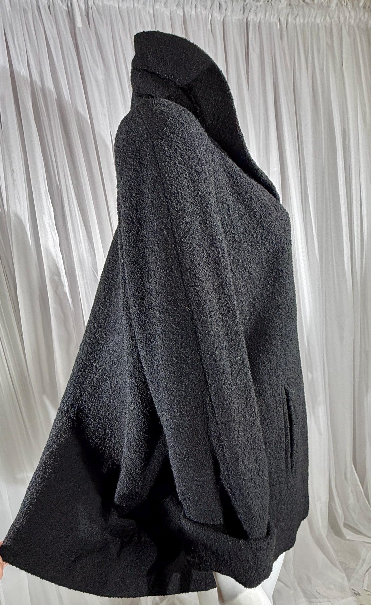 1940s vintage evening swing coat, black nubby wool jacket