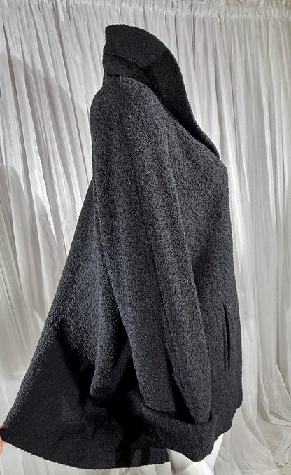 1940s vintage evening swing coat, black nubby wool jacket