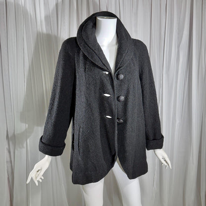 1940s vintage evening swing coat, black nubby wool jacket