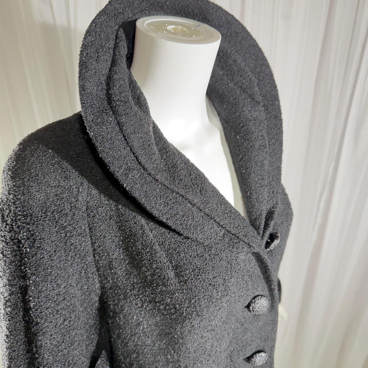 1940s vintage evening swing coat, black nubby wool jacket