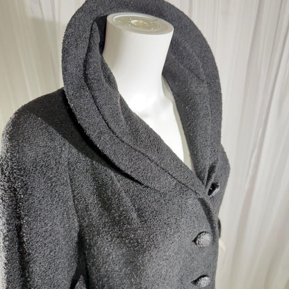1940s vintage evening swing coat, black nubby wool jacket
