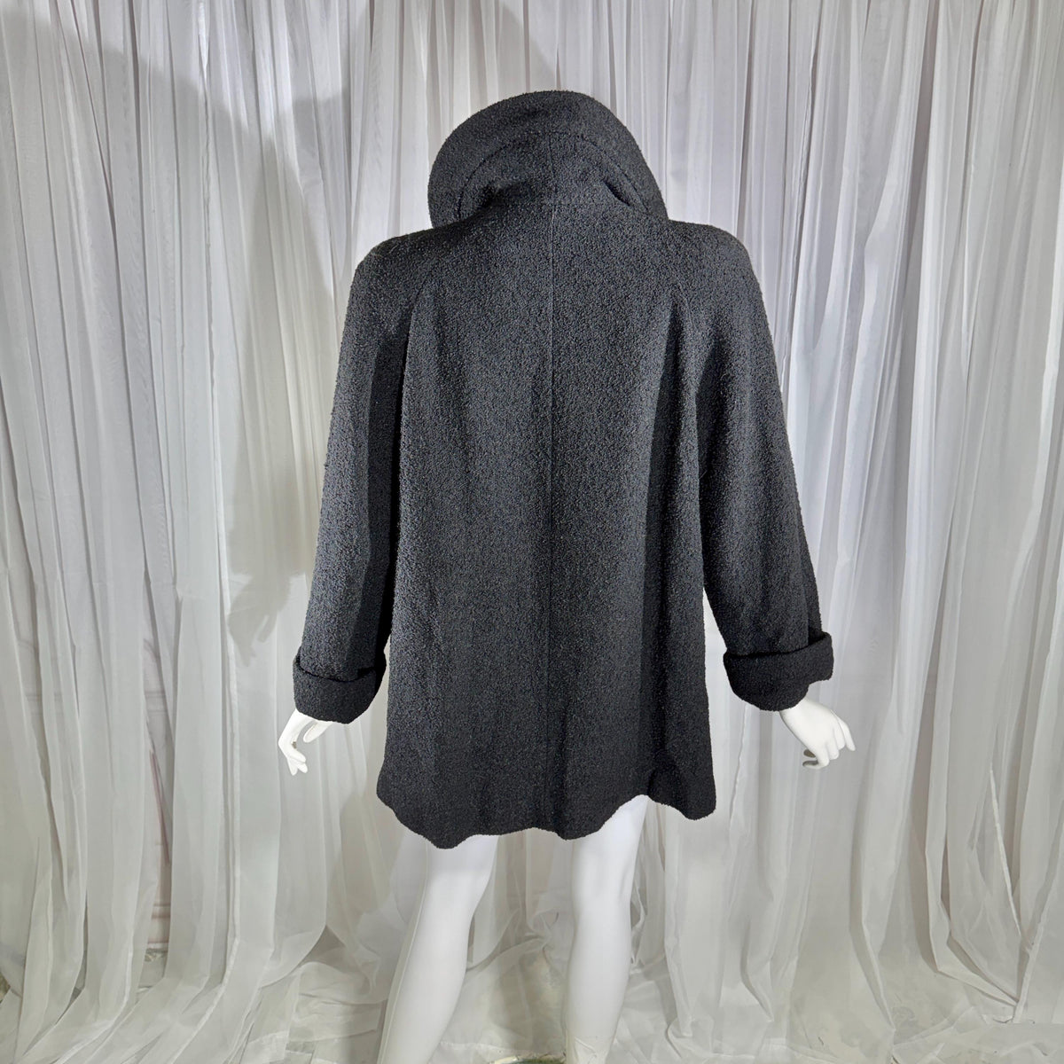 1940s vintage evening swing coat, black nubby wool jacket