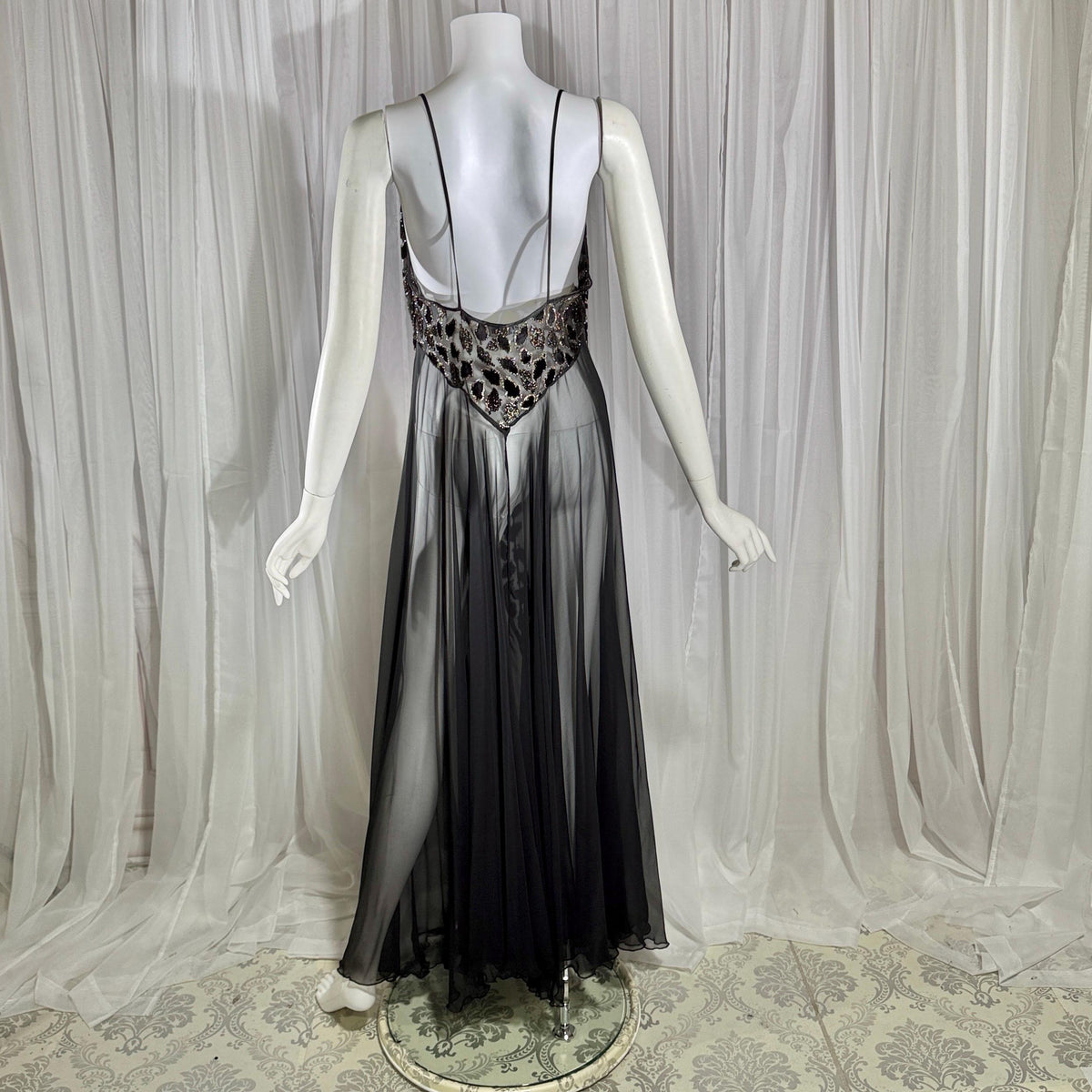 Vintage 1980s BOB MACKIE peignoir set, Sheer black burnout nightgown robe lingerie set