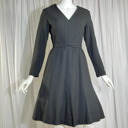 vintage 1970s OSCAR de la RENTA cocktail dress, Black Wool Blend Long Sleeve Office Party dress