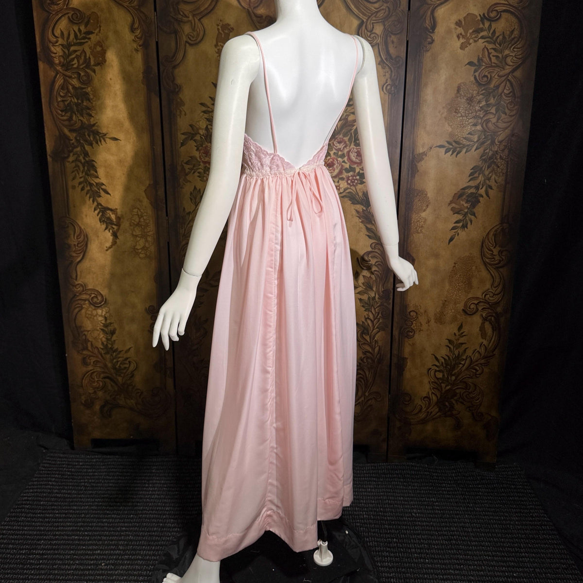 vintage 1940s nightgown slip dress, BY IRIS pink embroidered drawstring waist lingerie dress