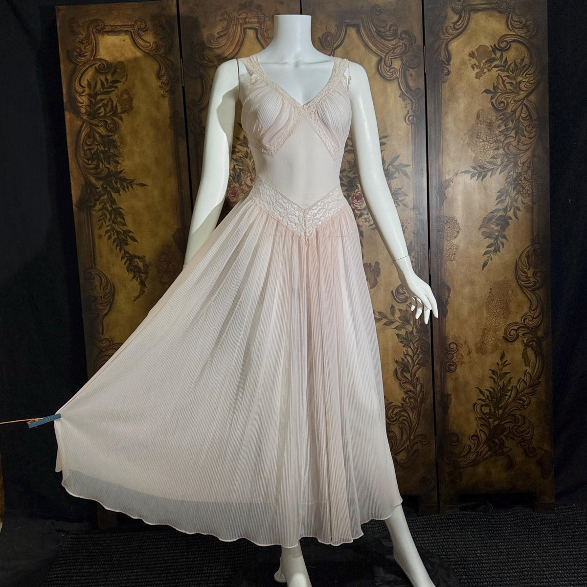 vintage 1940s nightgown slip dress, LADY DUFF Powder Pink Micro Pleat Nylon lingerie dress