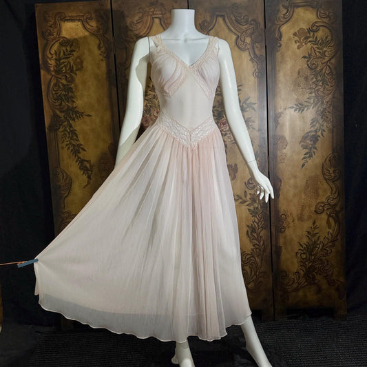vintage 1940s nightgown slip dress, LADY DUFF Powder Pink Micro Pleat Nylon lingerie dress