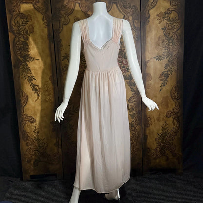 vintage 1940s nightgown slip dress, LADY DUFF Powder Pink Micro Pleat Nylon lingerie dress