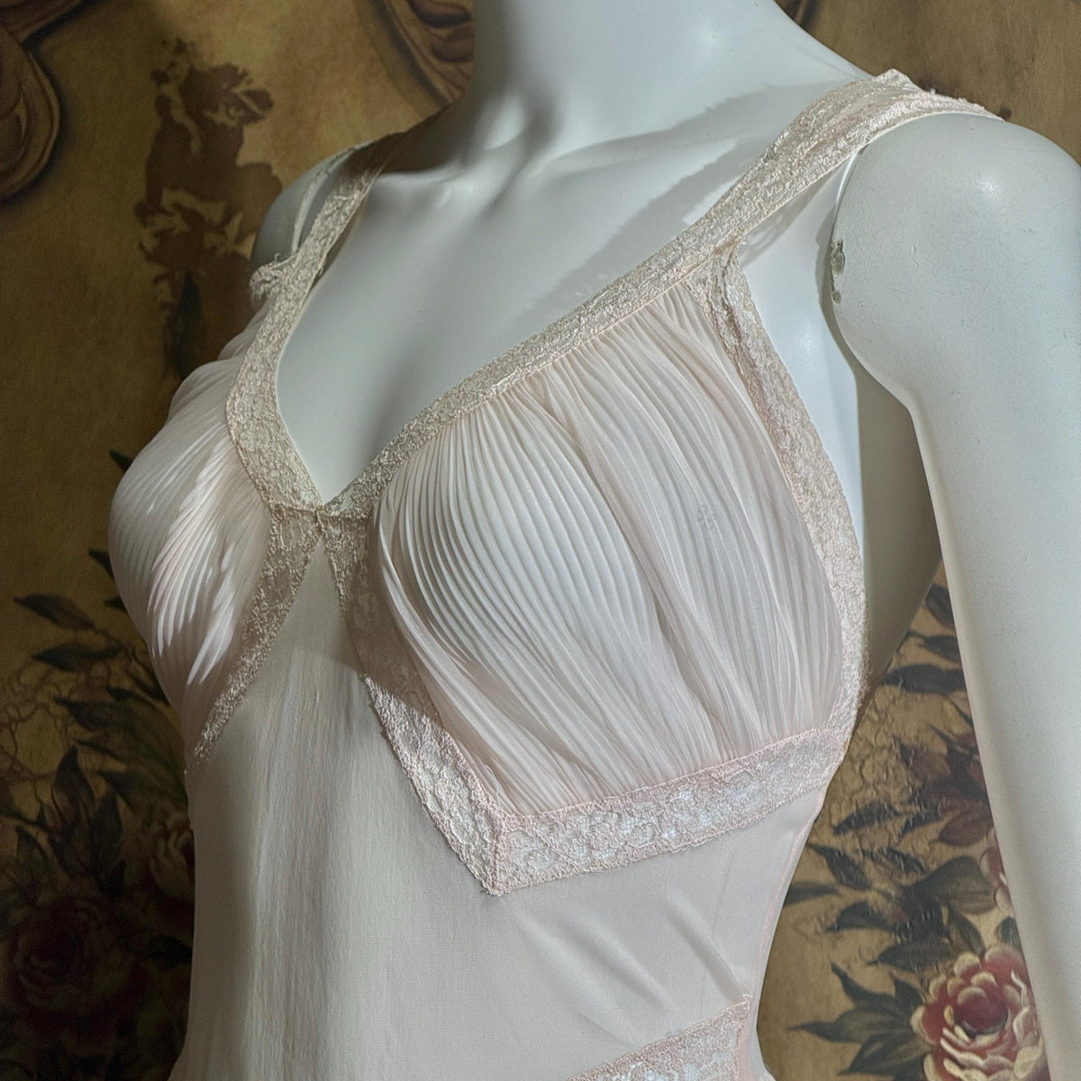 vintage 1940s nightgown slip dress, LADY DUFF Powder Pink Micro Pleat Nylon lingerie dress