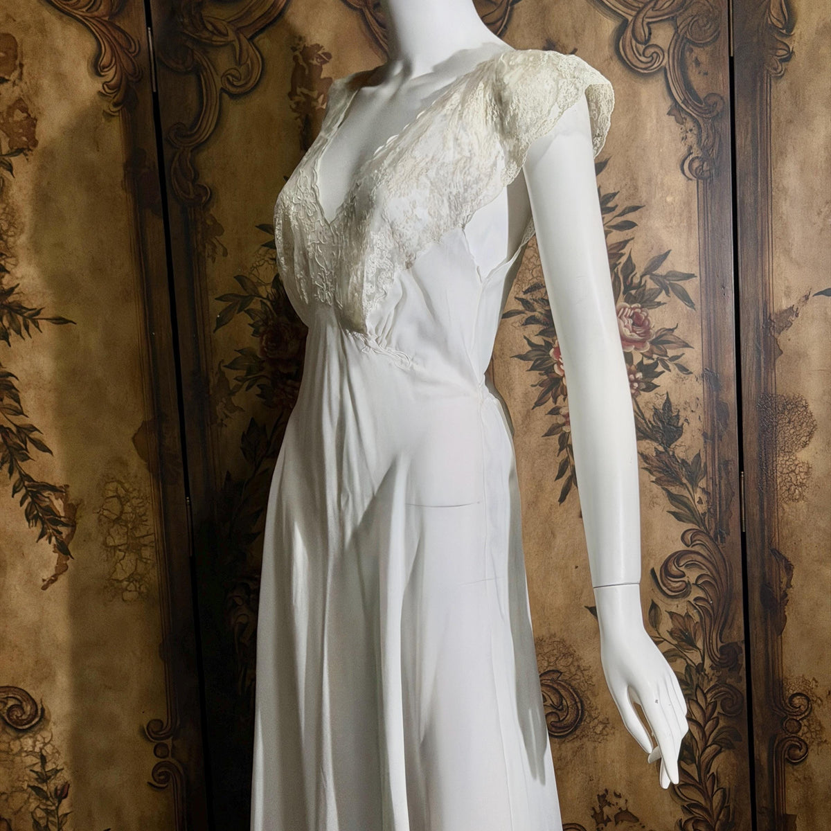 vintage 1940s nightgown slip dress, SAAB bridal white full length lingerie dress