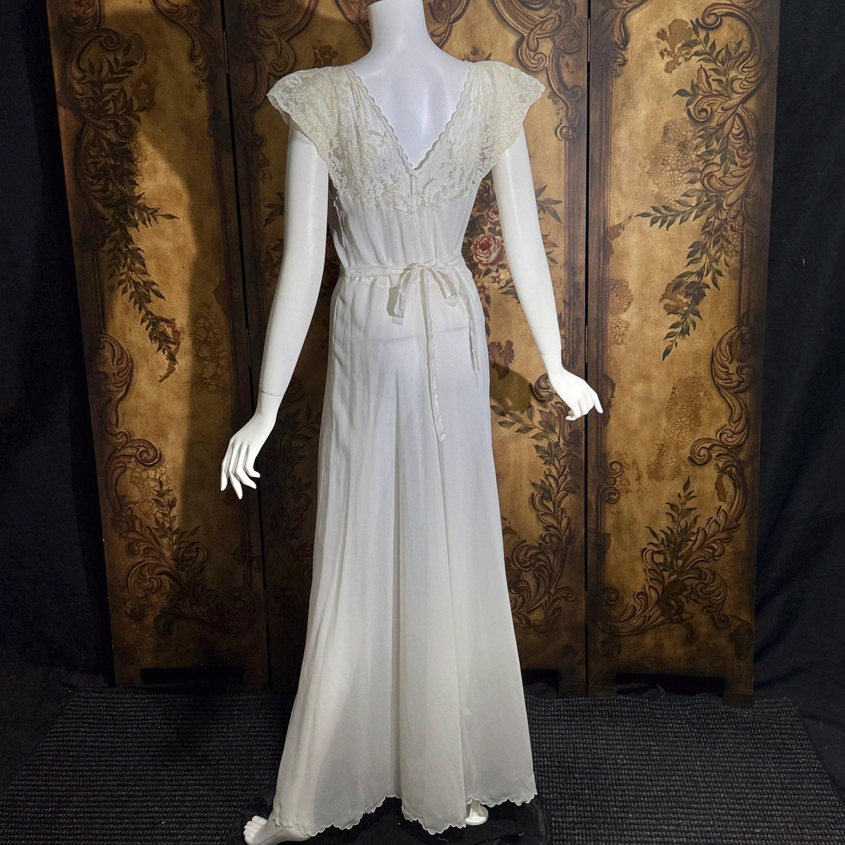 vintage 1940s nightgown slip dress, SAAB bridal white full length lingerie dress