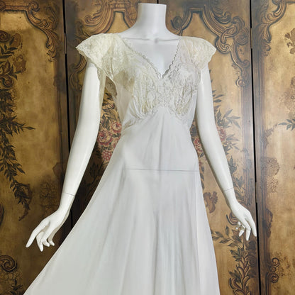 vintage 1940s nightgown slip dress, SAAB bridal white full length lingerie dress