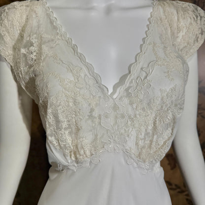 vintage 1940s nightgown slip dress, SAAB bridal white full length lingerie dress