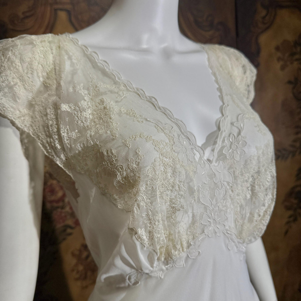 vintage 1940s nightgown slip dress, SAAB bridal white full length lingerie dress
