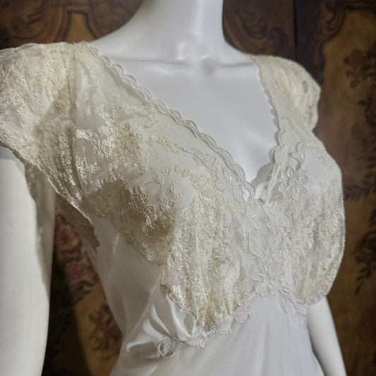 vintage 1940s nightgown slip dress, SAAB bridal white full length lingerie dress
