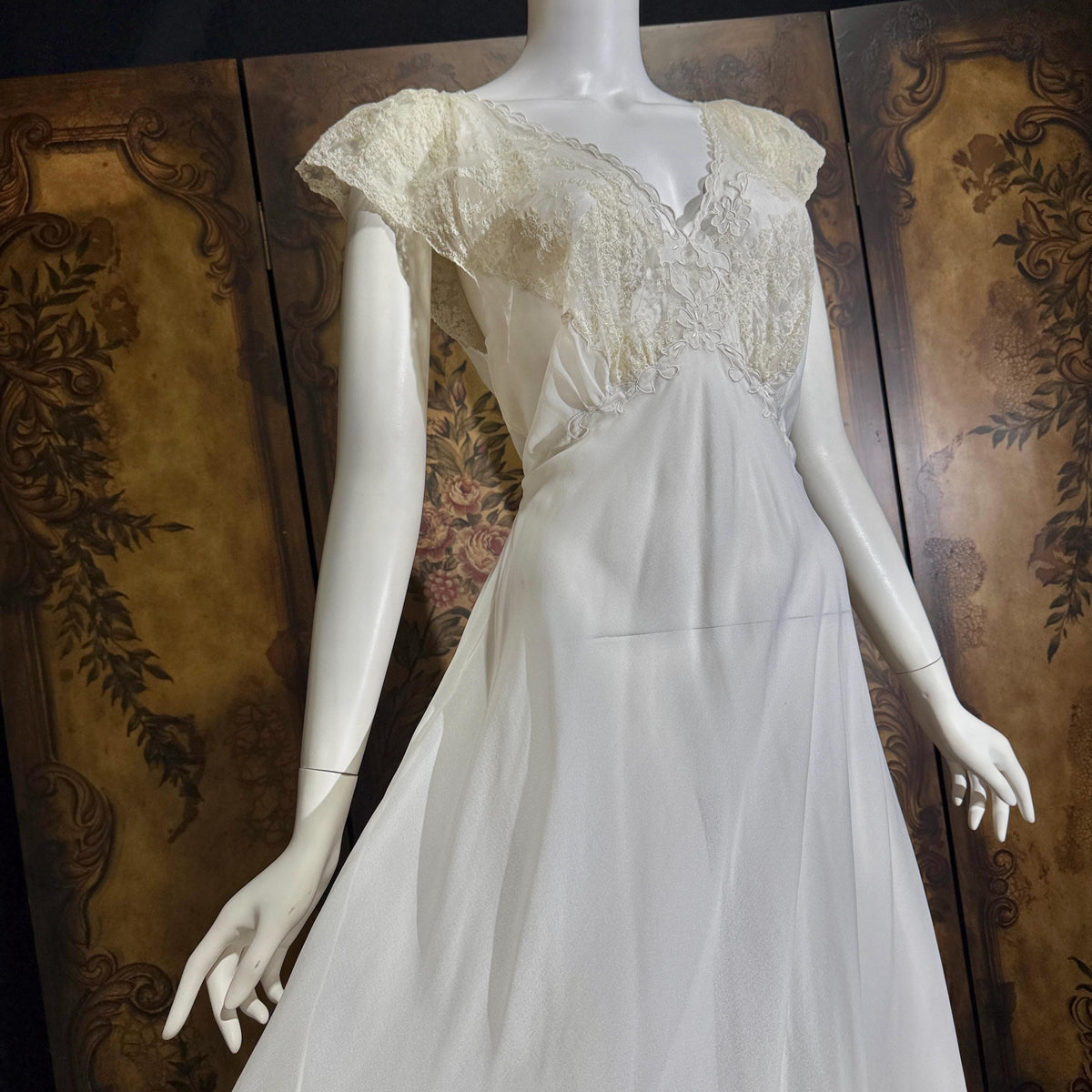 vintage 1940s nightgown slip dress, SAAB bridal white full length lingerie dress