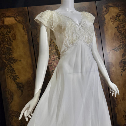 vintage 1940s nightgown slip dress, SAAB bridal white full length lingerie dress