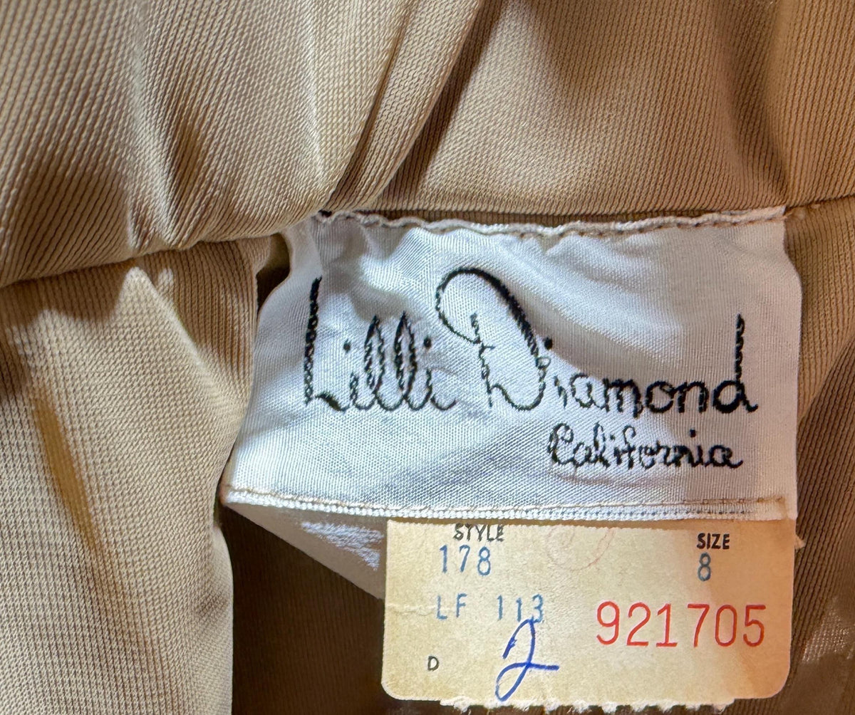 LILLI DIAMOND vintage designer evening dress gown, 1960s Brown sequin bodycon mermaid dress