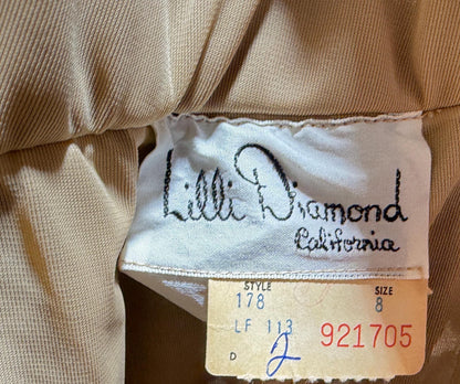 LILLI DIAMOND vintage designer evening dress gown, 1960s Brown sequin bodycon mermaid dress
