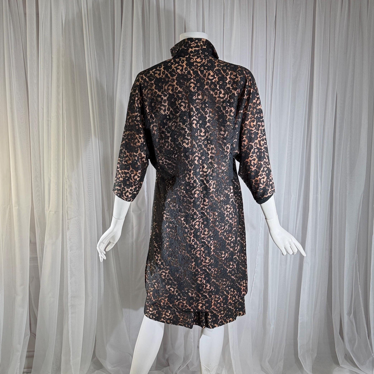 vintage 1950s LILLI DIAMOND Cocktail Dress and Matching coat, Black lace evening dress