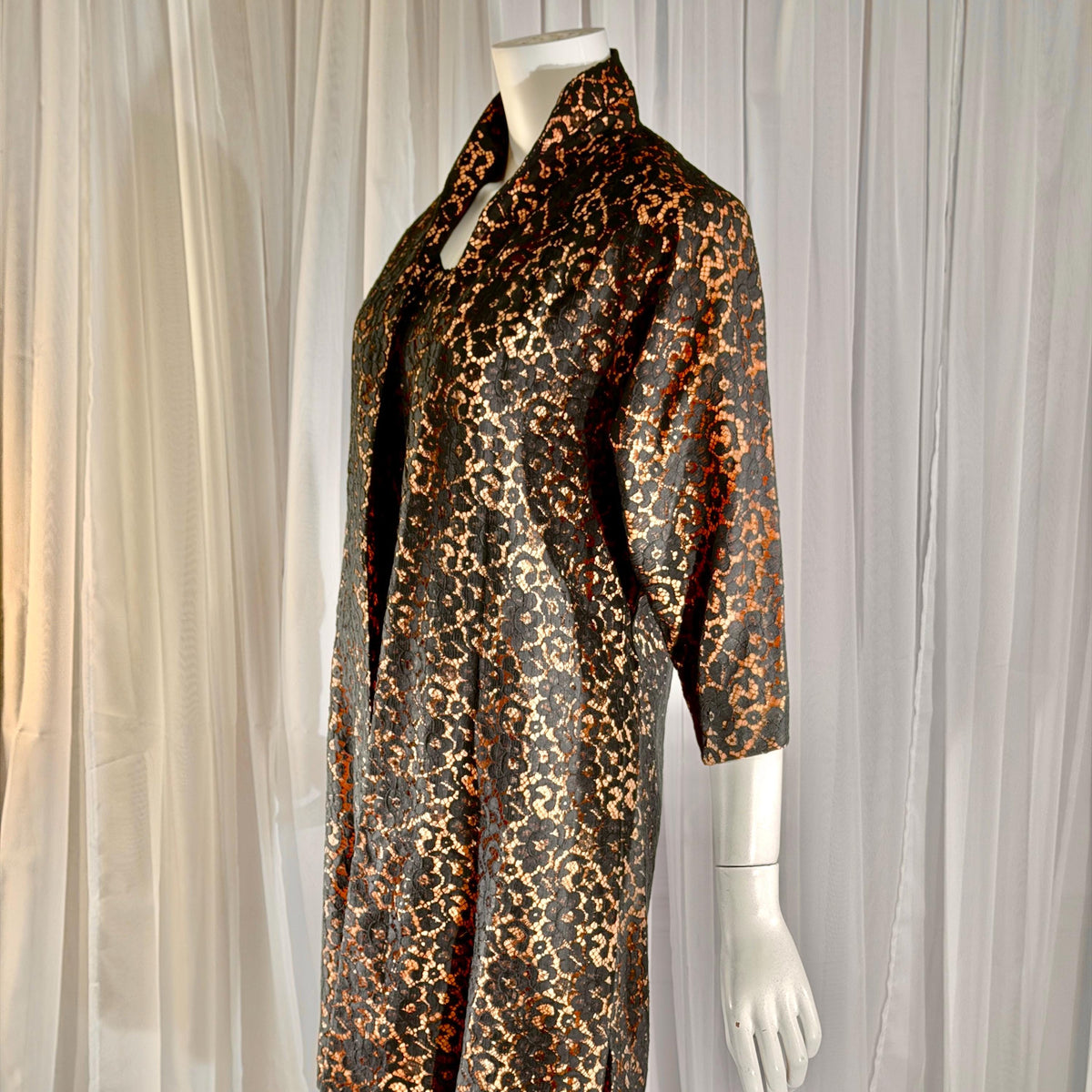 vintage 1950s LILLI DIAMOND Cocktail Dress and Matching coat, Black lace evening dress