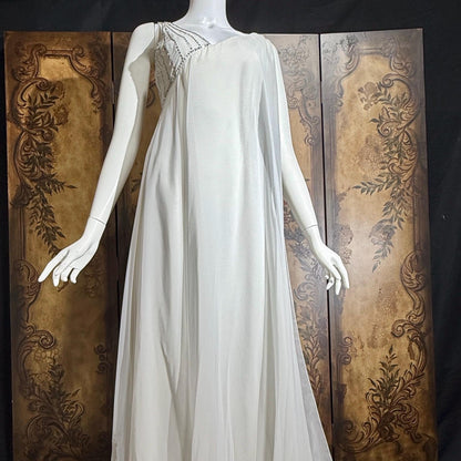 vintage wedding dress gown, 1970s ESTEVEZ white one shoulder grecian goddess dress