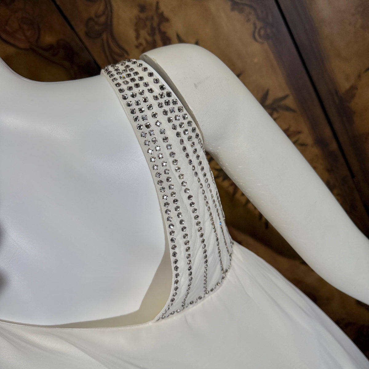 vintage wedding dress gown, 1970s ESTEVEZ white one shoulder grecian goddess dress