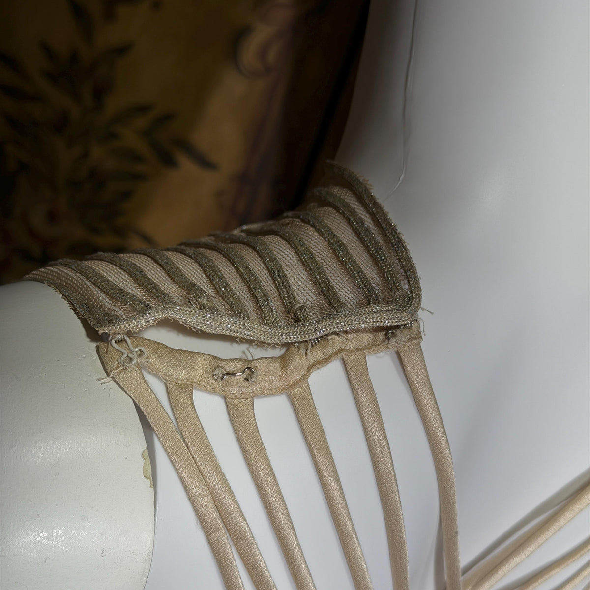 vintage 1990s wedding dress gown, ALFRED ANGELO Champagne Satin Cage Top gown