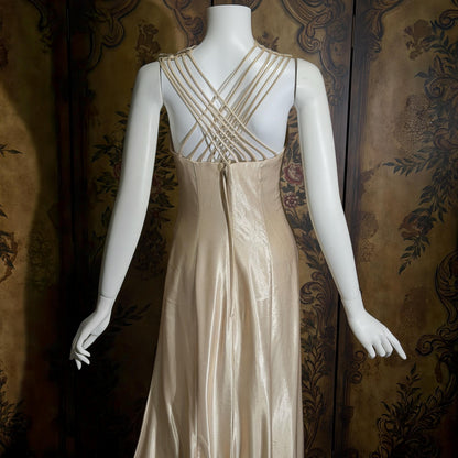 vintage 1990s wedding dress gown, ALFRED ANGELO Champagne Satin Cage Top gown