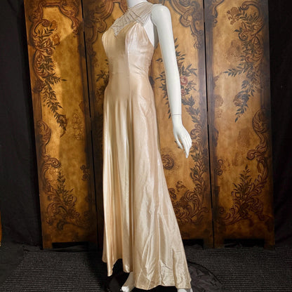 vintage 1990s wedding dress gown, ALFRED ANGELO Champagne Satin Cage Top gown