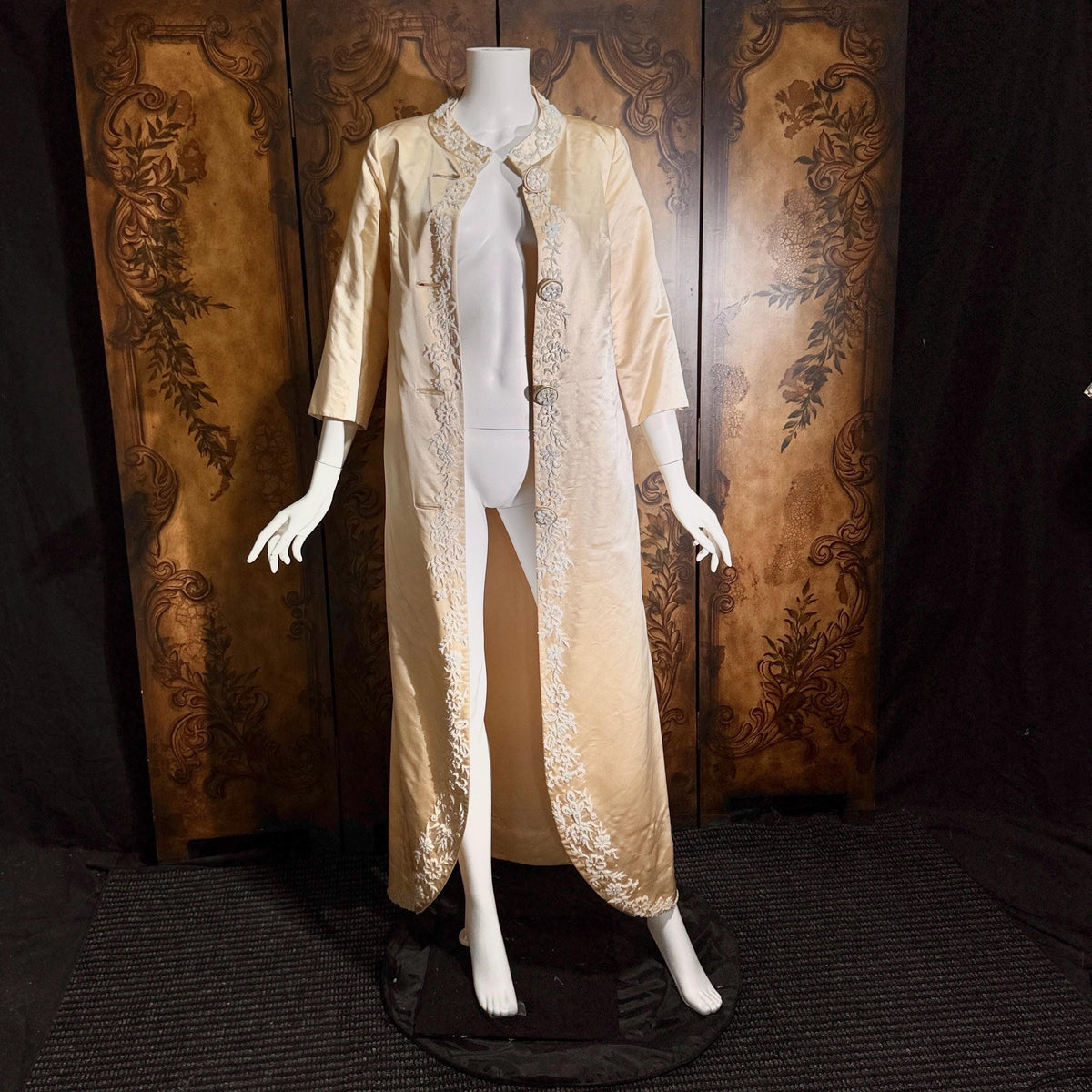 vintage 1960s evening wedding coat, Champagne Silk Maxi Opera Coat