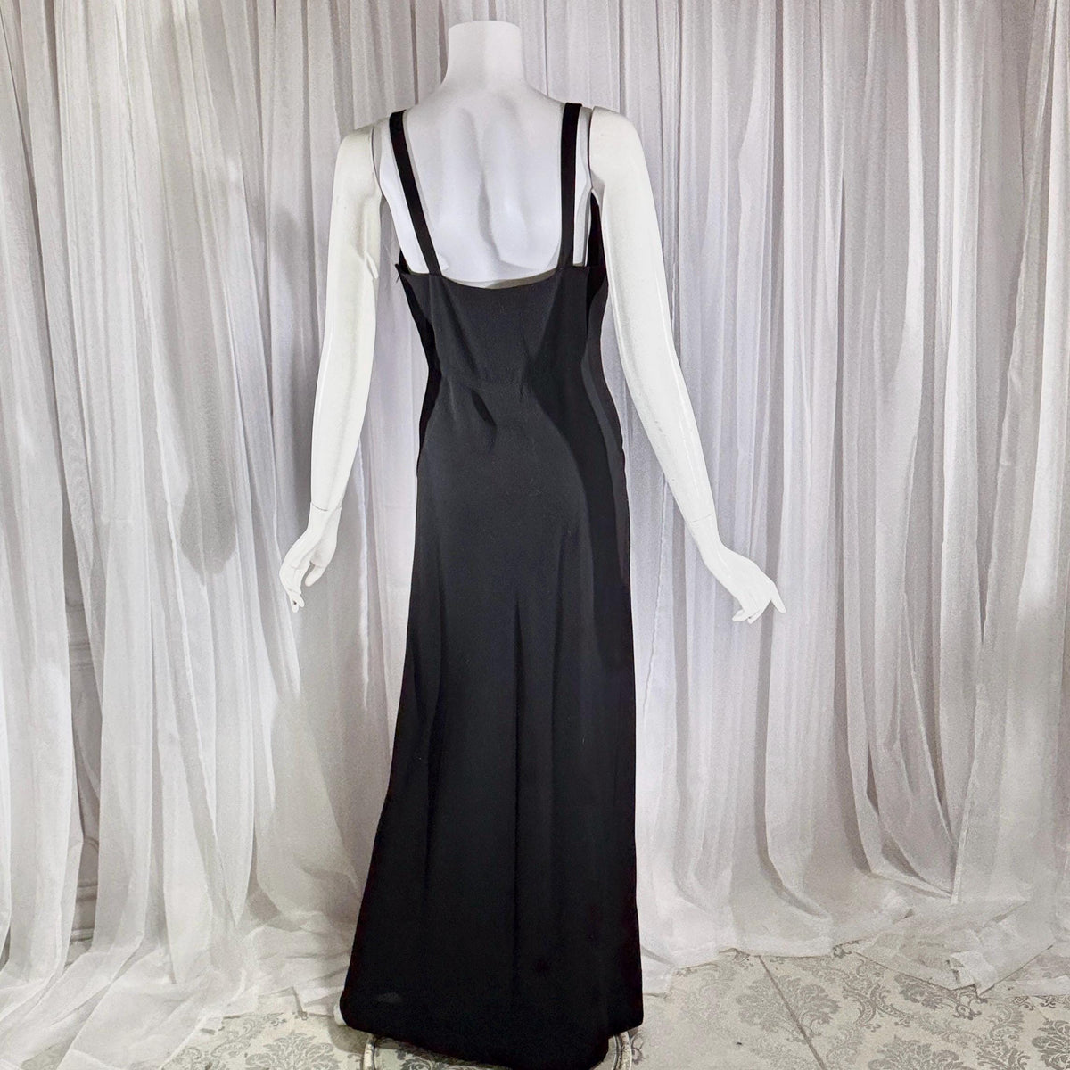 PAULINE TRIGERE, vintage 1980s evening dress, Black crepe sheath slip dress