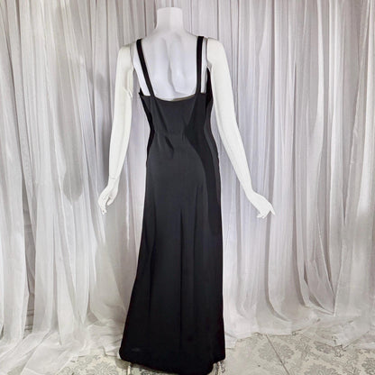 PAULINE TRIGERE, vintage 1980s evening dress, Black crepe sheath slip dress