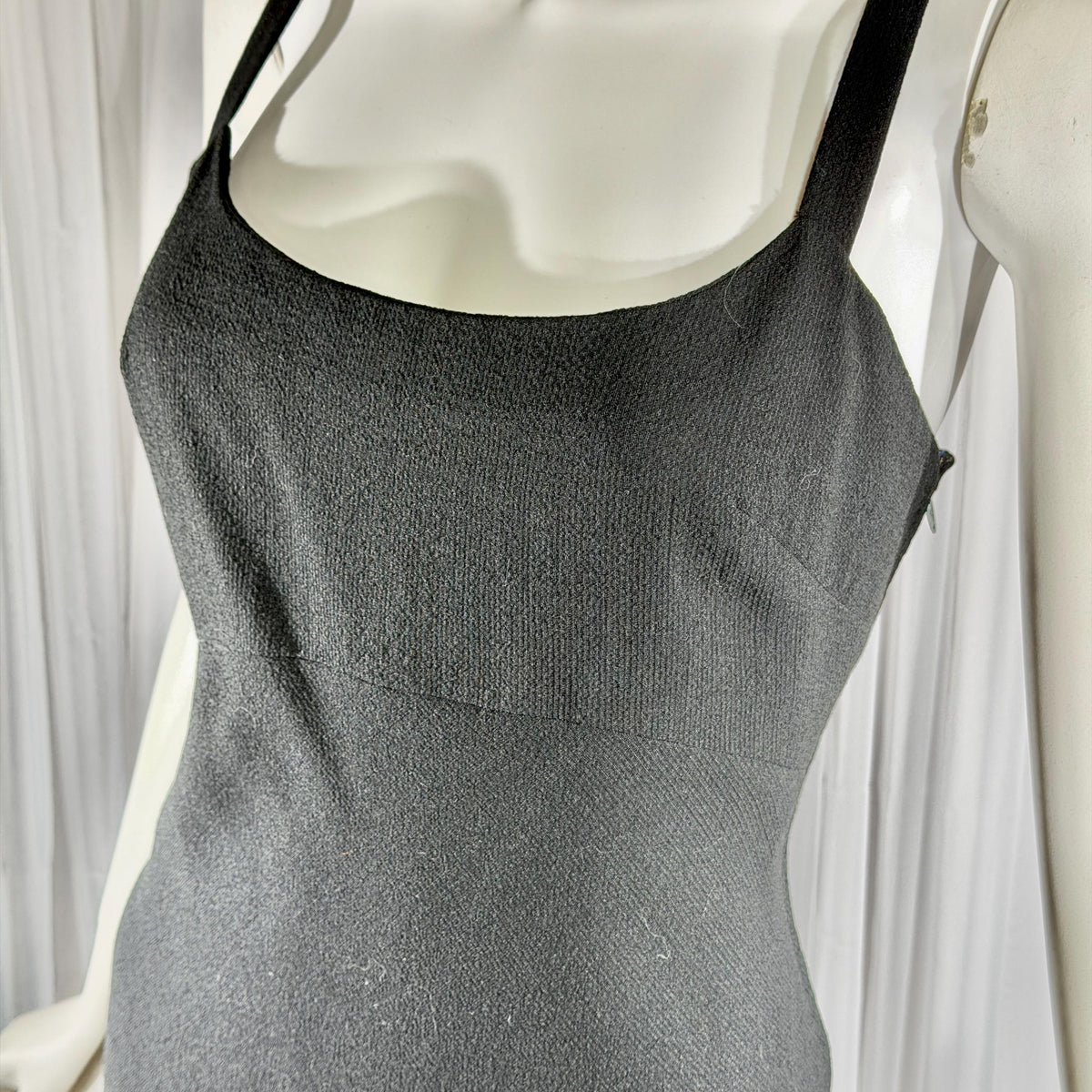 PAULINE TRIGERE, vintage 1980s evening dress, Black crepe sheath slip dress