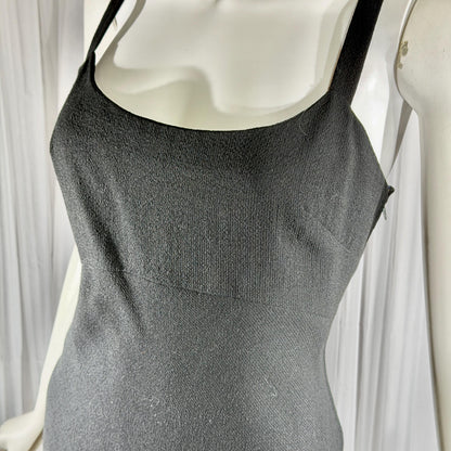 PAULINE TRIGERE, vintage 1980s evening dress, Black crepe sheath slip dress