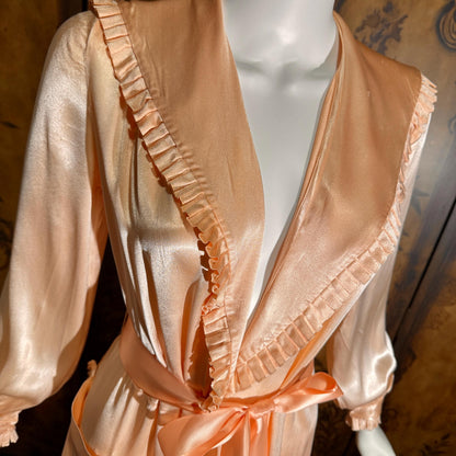 vintage 1940s Dressing Gown Robe, TULA Frederick Nelson Peach Rayon Lingerie Housecoat