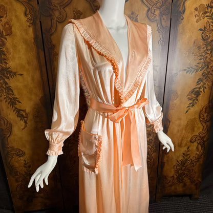 vintage 1940s Dressing Gown Robe, TULA Frederick Nelson Peach Rayon Lingerie Housecoat
