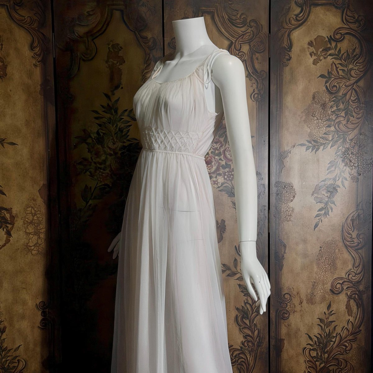 Vintage 1950s nightgown slip dress, CARTER'S Pink Nylon Beaded Lingerie dress