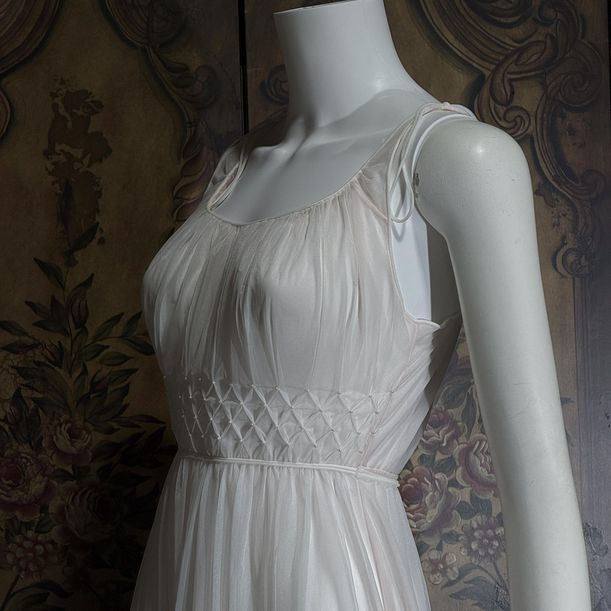 Vintage 1950s nightgown slip dress, CARTER'S Pink Nylon Beaded Lingerie dress