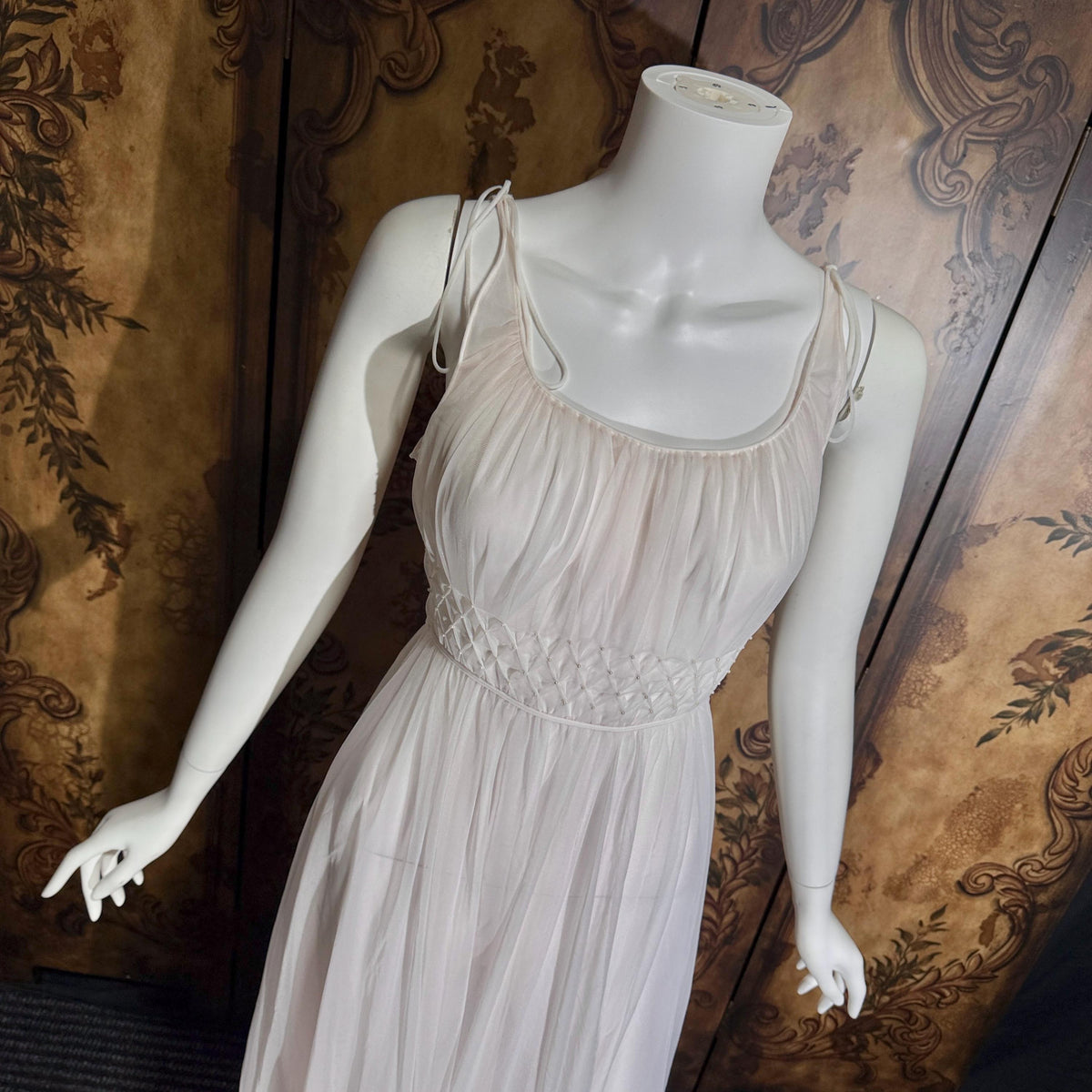 Vintage 1950s nightgown slip dress, CARTER'S Pink Nylon Beaded Lingerie dress