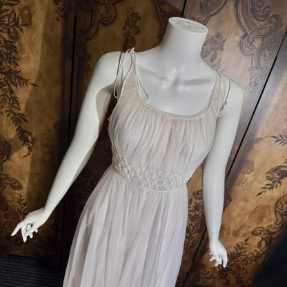 Vintage 1950s nightgown slip dress, CARTER'S Pink Nylon Beaded Lingerie dress