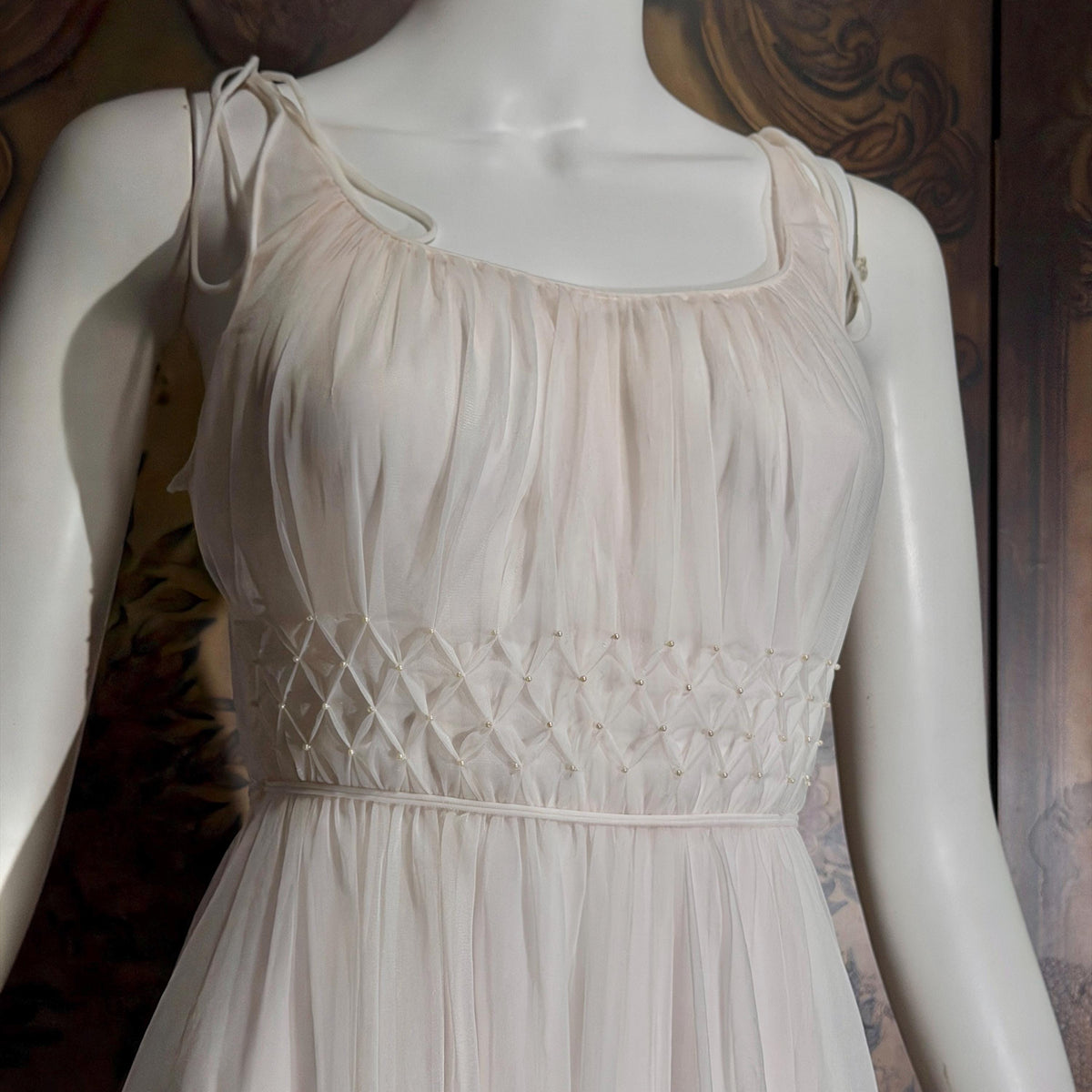 Vintage 1950s nightgown slip dress, CARTER'S Pink Nylon Beaded Lingerie dress