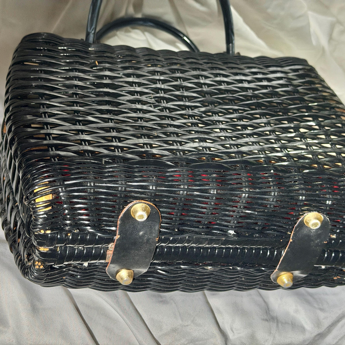 vintage 1950s Princess Charming Poodle purse, ATLAS Hollywood Florida black wicker box purse