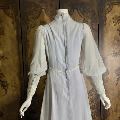 vintage GUNNE SAX romantic prairie maxi dress, 1970s Powder Blue Edwardian Revival boho dress